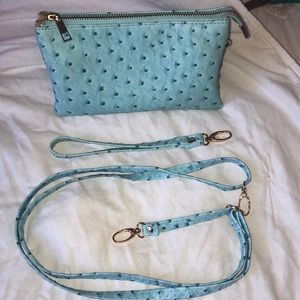ostrich pattern blue purse